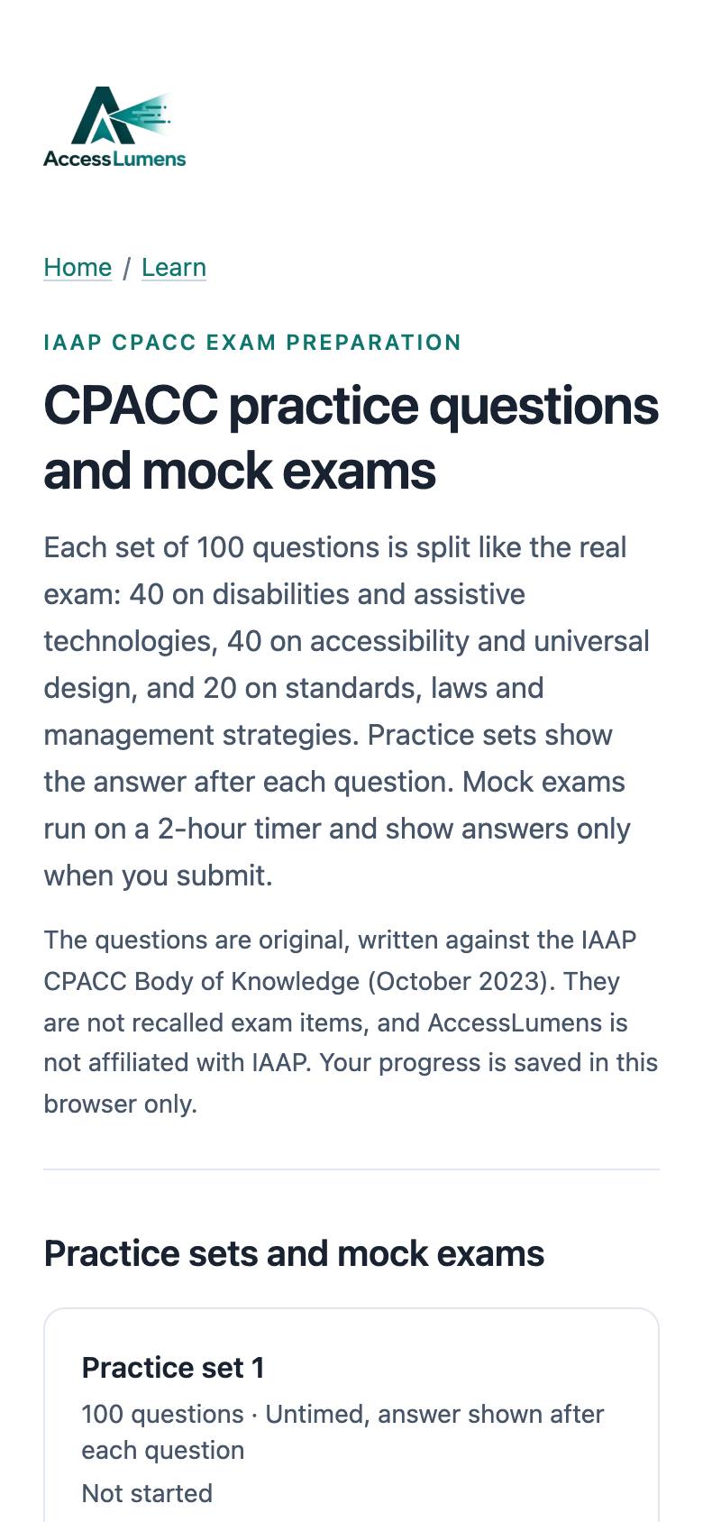 Free IAAP CPACC Practice Tests and Mock Tests screenshot