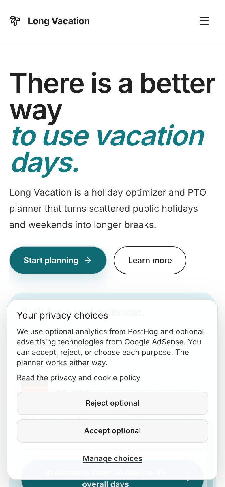 Long Vacation - Vacation Optimizer screenshot