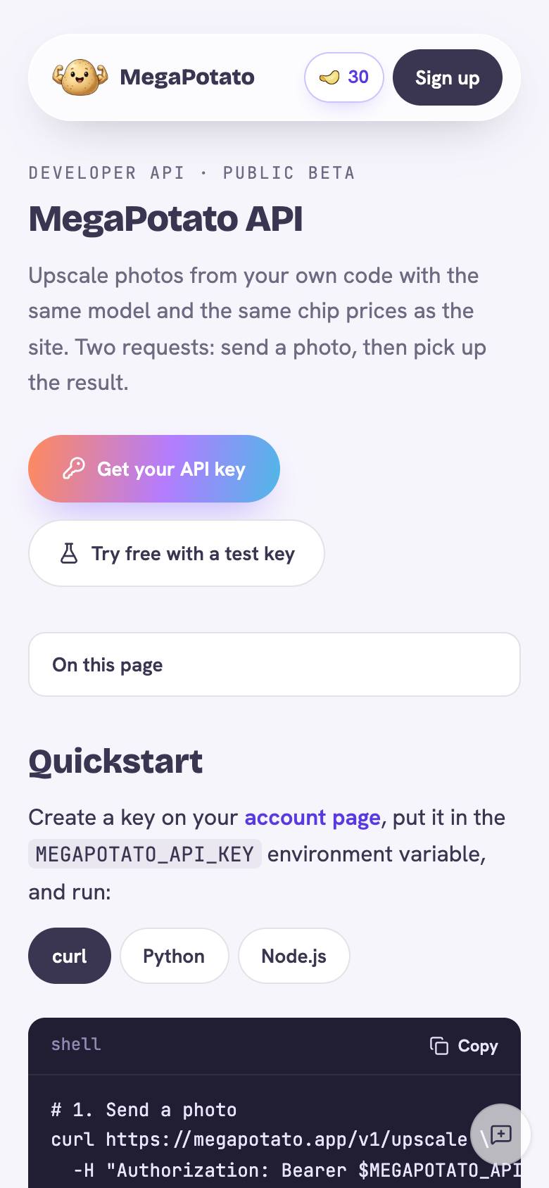MegaPotato API screenshot