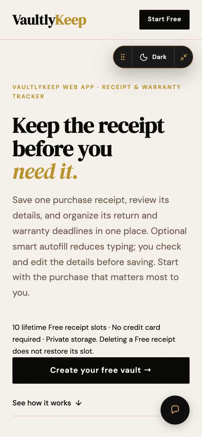 Vaultlykeep screenshot