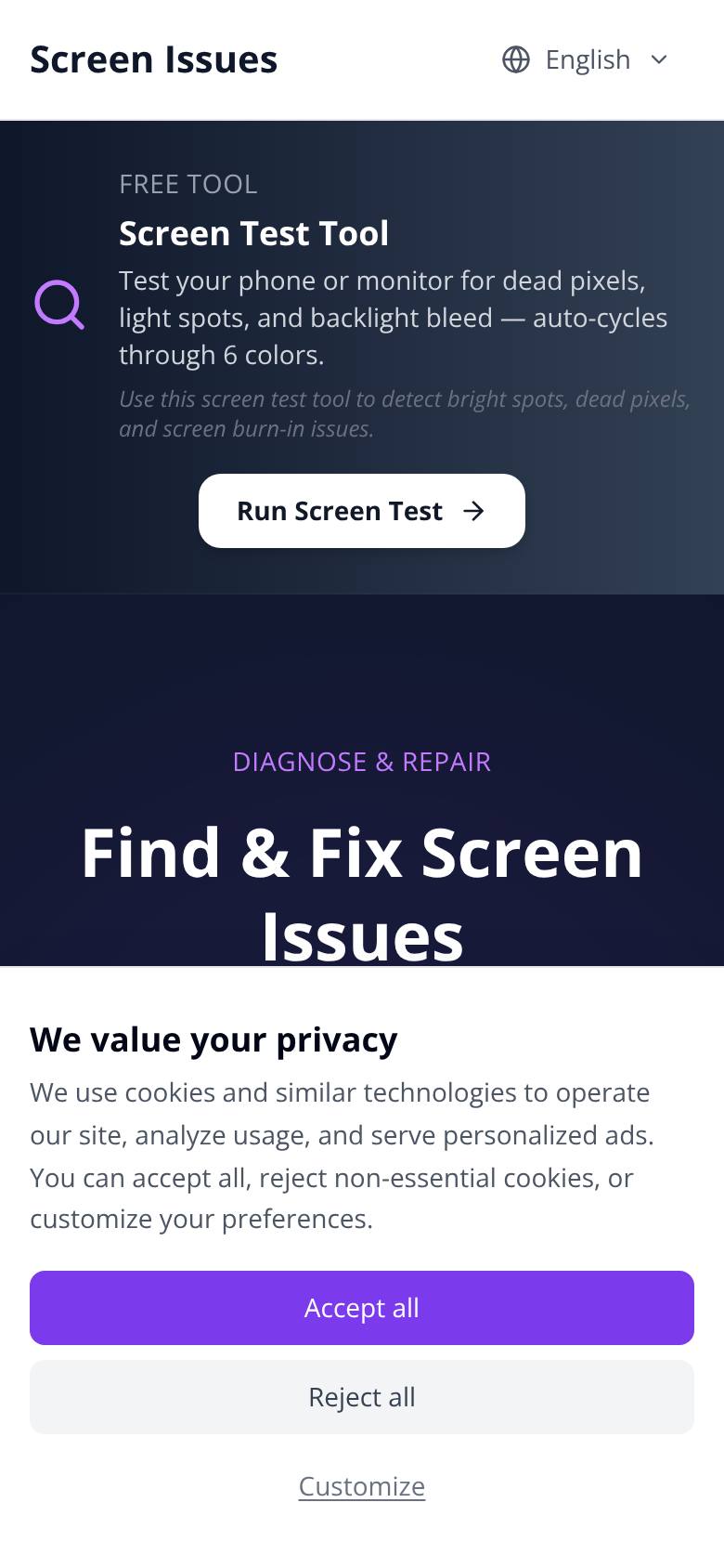 Screen Issues screenshot
