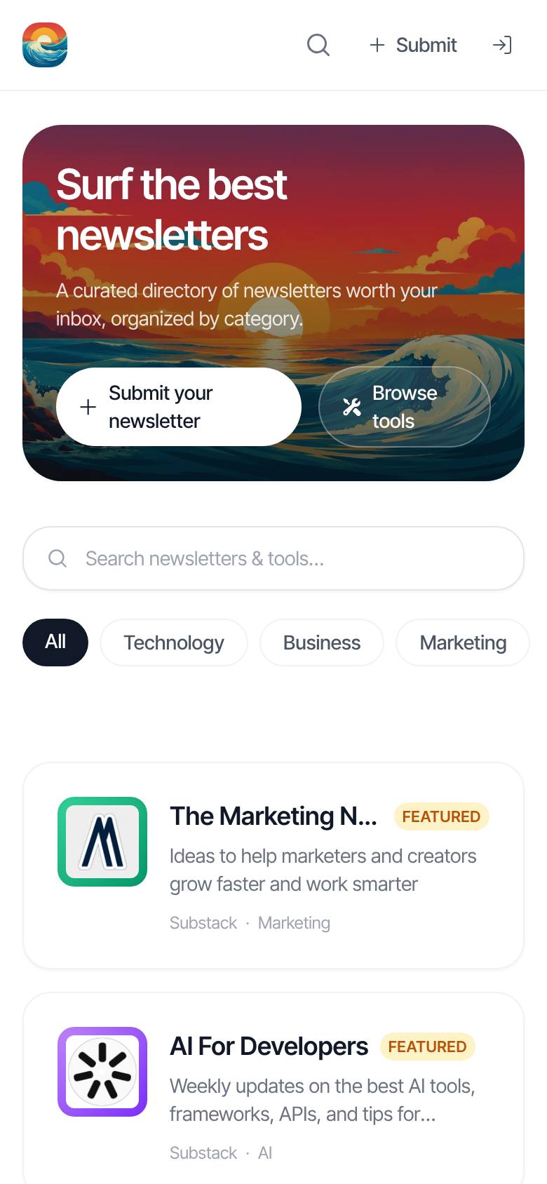 Newsletter Surf screenshot