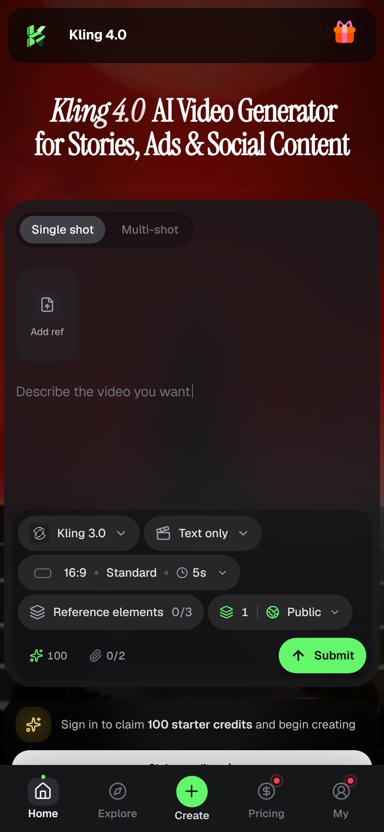 Kling 4.0 screenshot