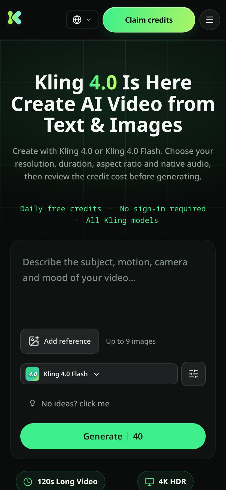 Kling 4.0 screenshot