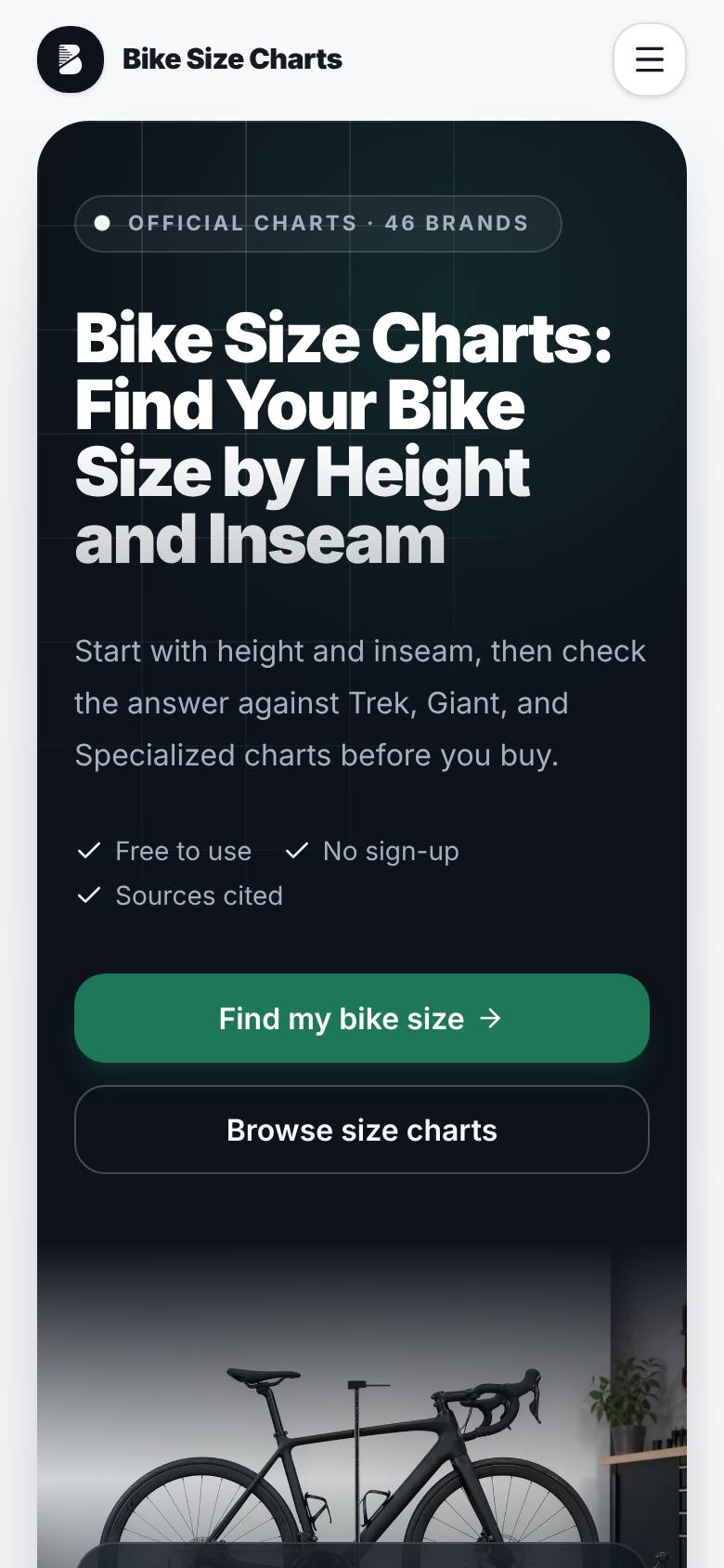 Bike Size Charts screenshot